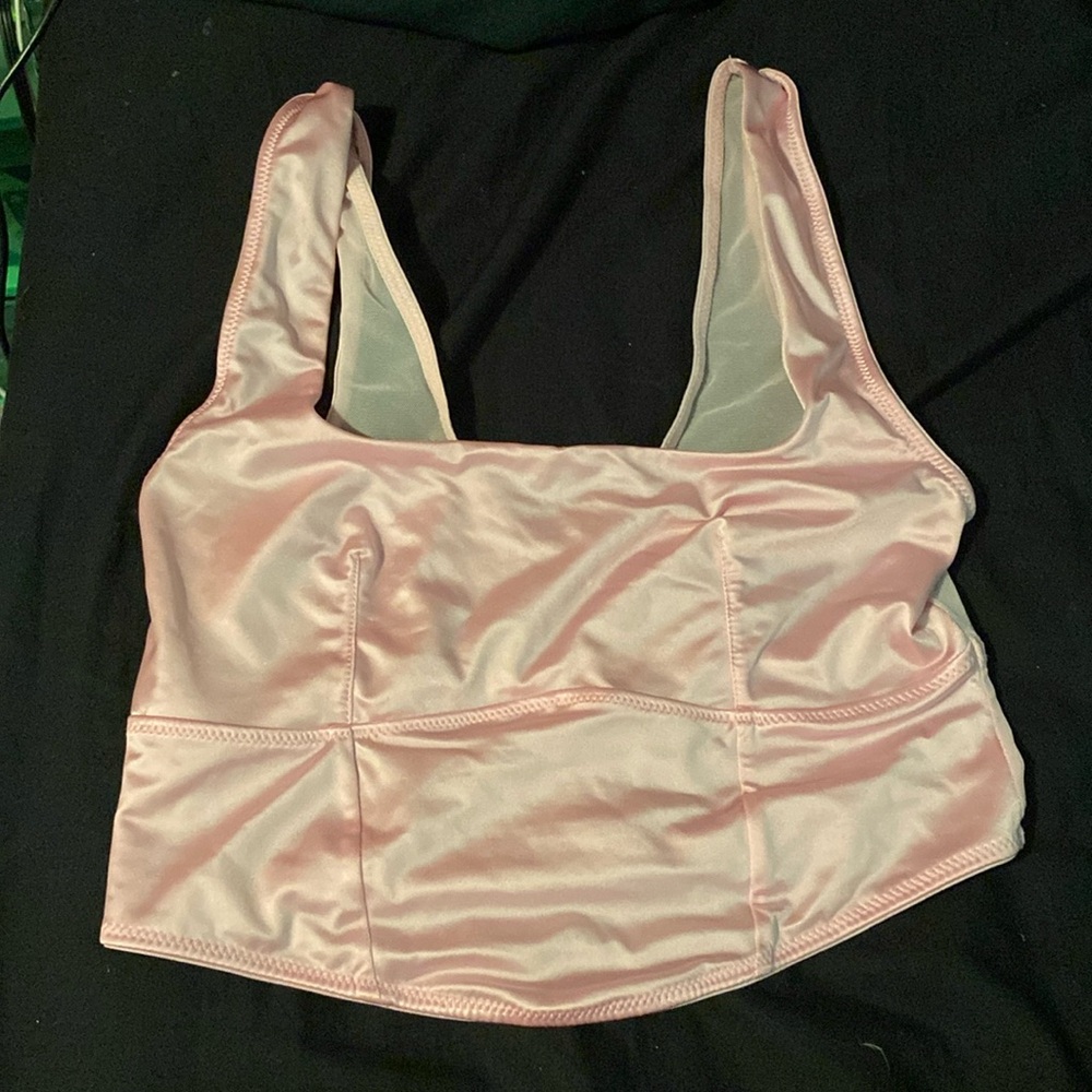 Baby pink corset tank top with mesh back
